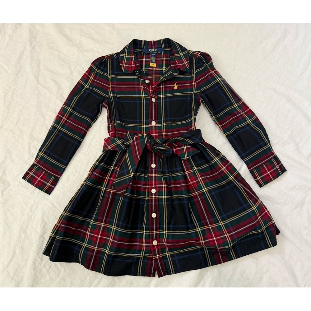 Girl's Polo Ralph Lauren Red Tartan Plaid Shirtdress SZ 4 Holiday Party Pockets